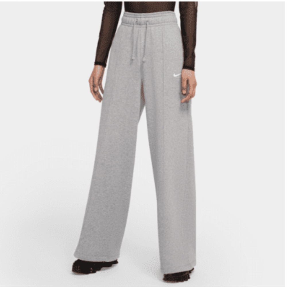 Nike fleece wide leg grey pintuck sweatpants